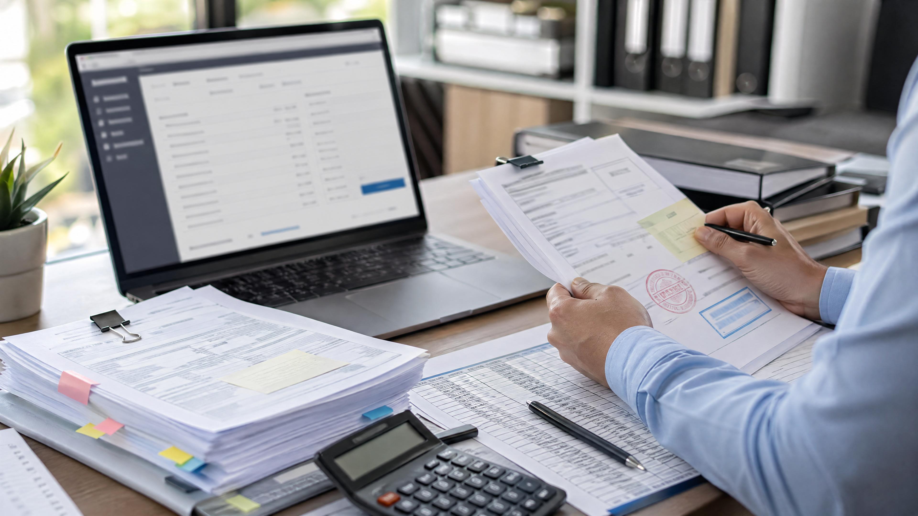 Editorial photo of customs refund paperwork, a blurred secure portal screen, and importer entry documents for CBP tariff refund claims.